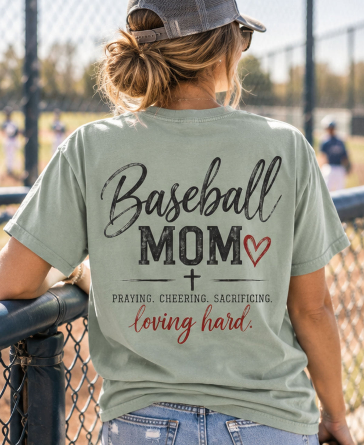 Baseball Mom Praying Cheering Loving Hard T-Shirt | Christian Baseball Mom Tee