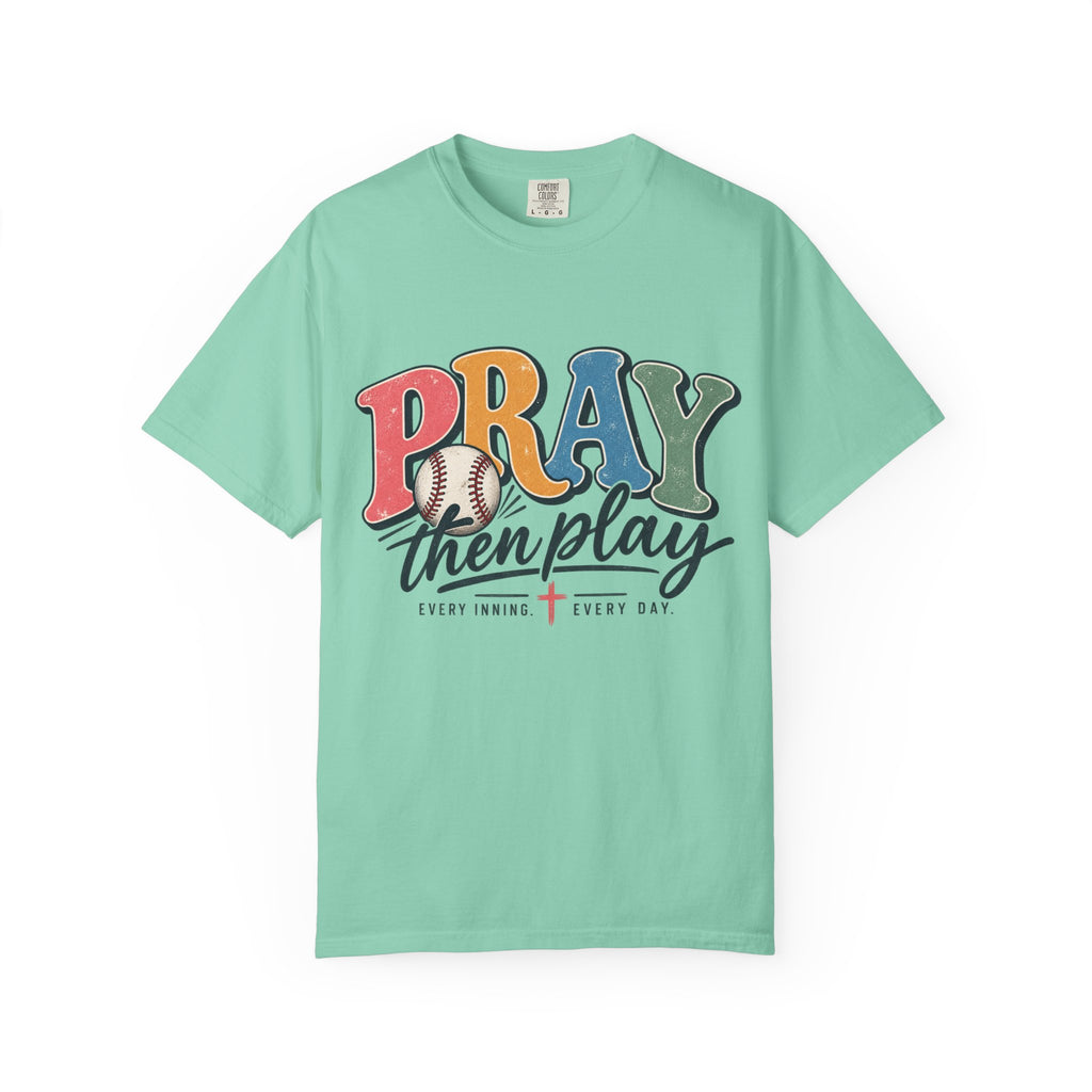 Pray Then Play T-Shirt | Christian Baseball Shirt | Faith Baseball Tee
