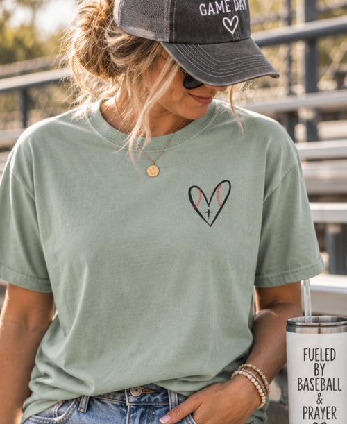 Baseball Mom Praying Cheering Loving Hard T-Shirt | Christian Baseball Mom Tee