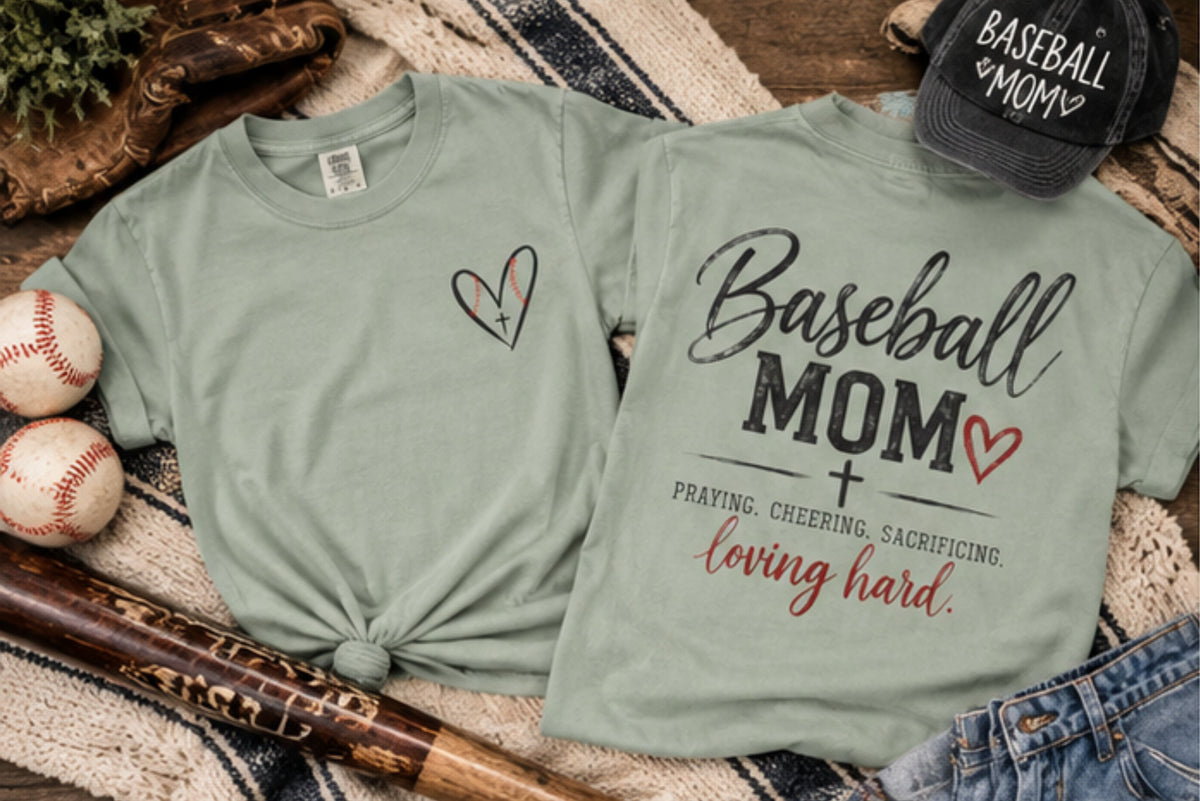 Baseball Mom Praying Cheering Loving Hard T-Shirt | Christian Baseball Mom Tee