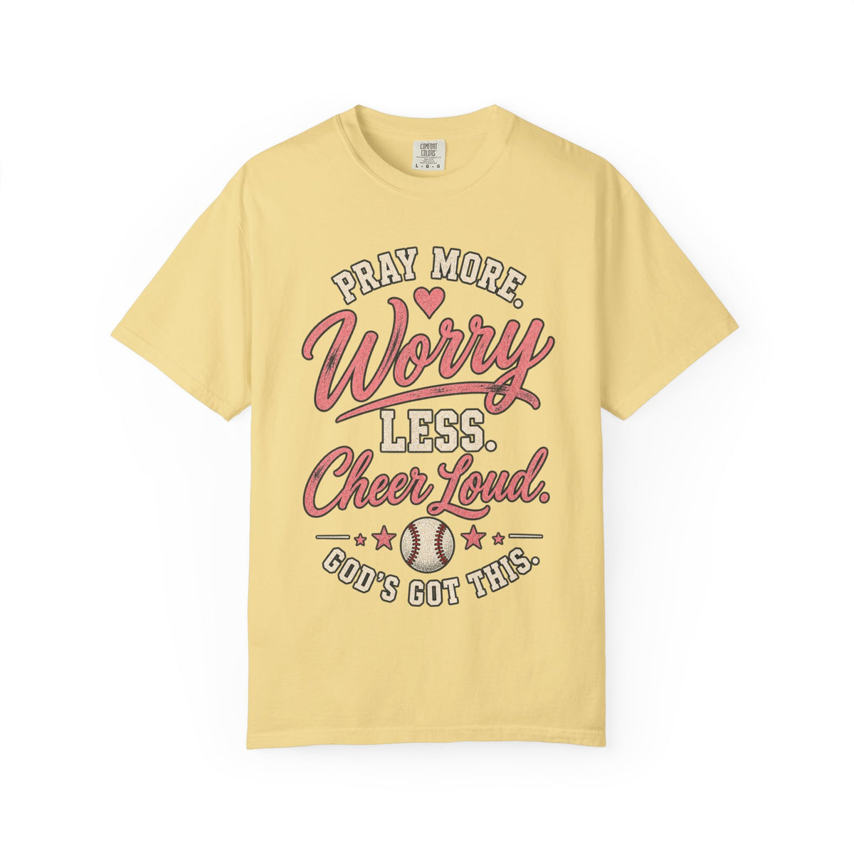 Pray More Worry Less Cheer Loud T-Shirt | Christian Baseball Mom Shirt | Faith Baseball Tee | Game Day Mom Shirt