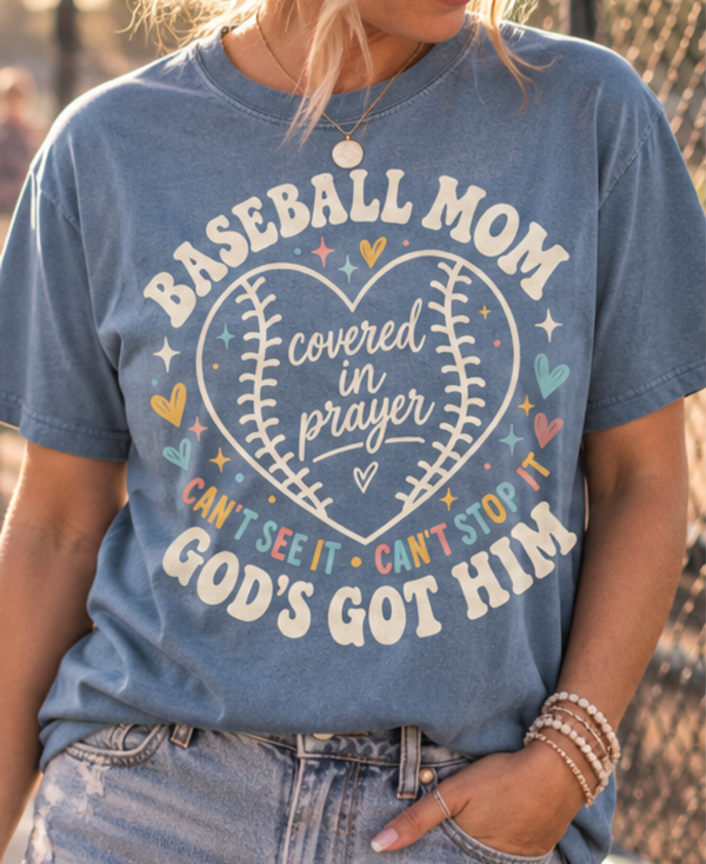 Baseball Mom Covered in Prayer T-Shirt | Christian Baseball Mom Shirt | Faith Baseball Tee