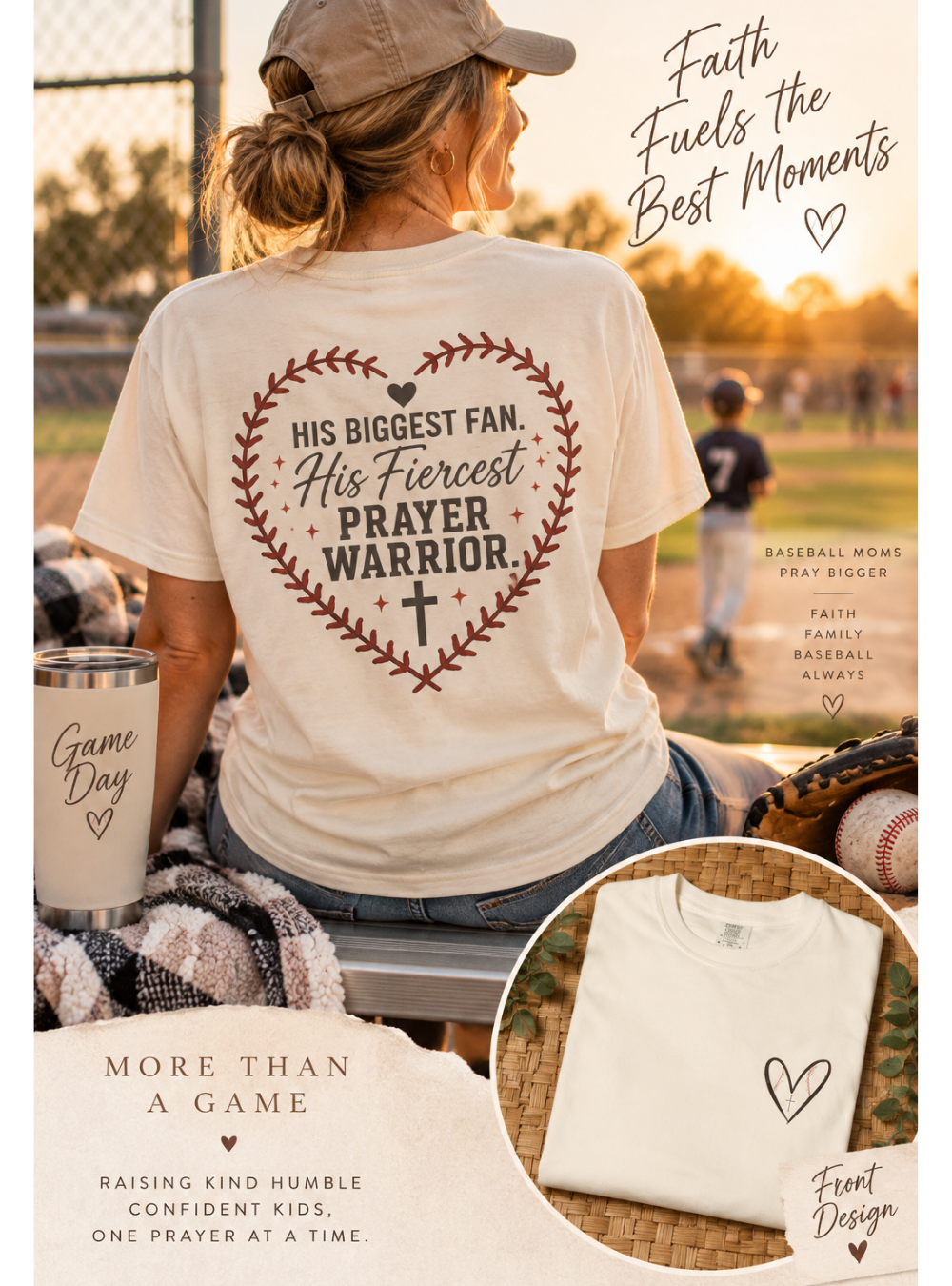 His Biggest Fan Prayer Warrior T-Shirt | Christian Baseball Mom Shirt | Faith Baseball Tee
