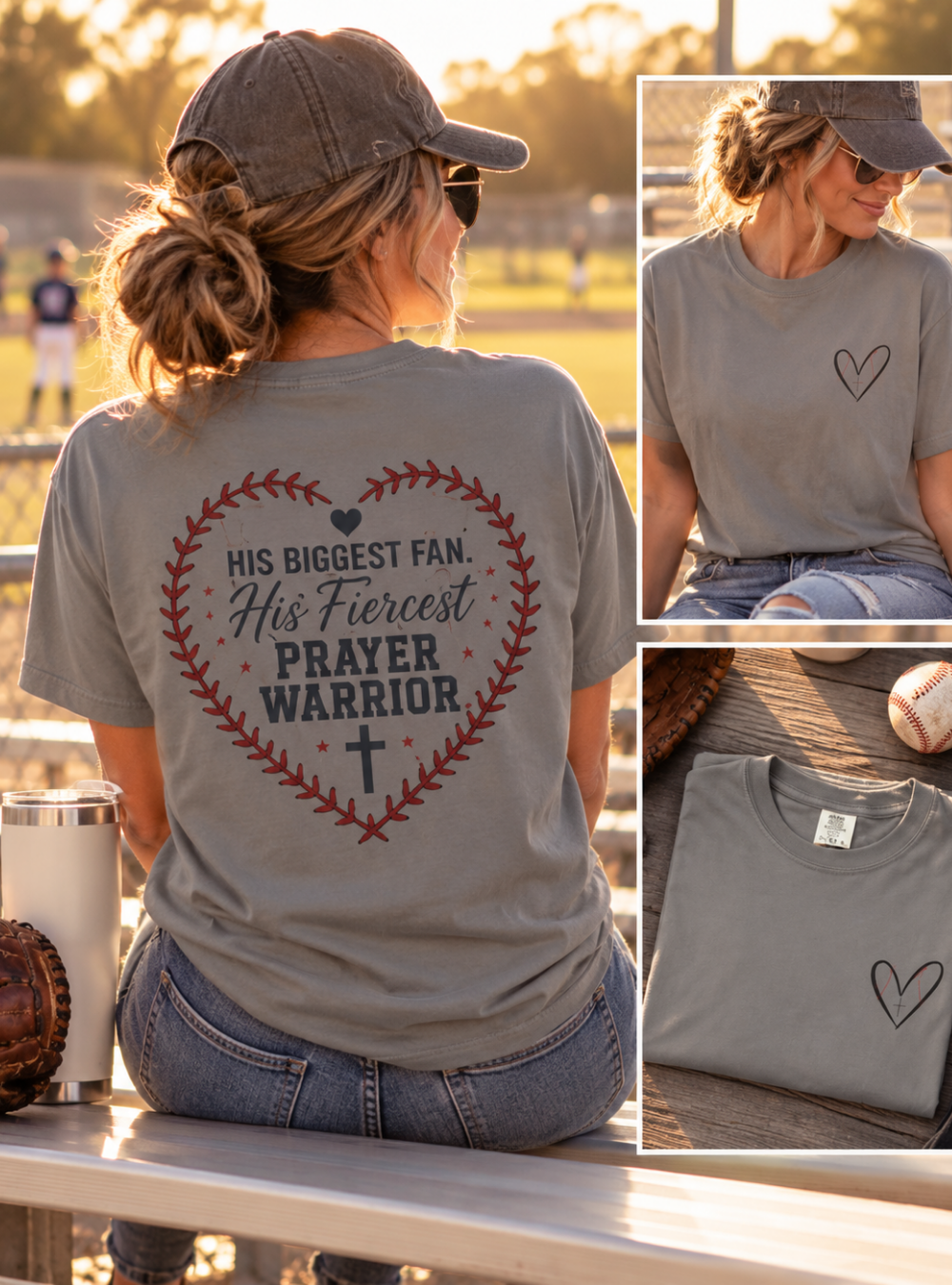 His Biggest Fan Prayer Warrior T-Shirt | Christian Baseball Mom Shirt | Faith Baseball Tee