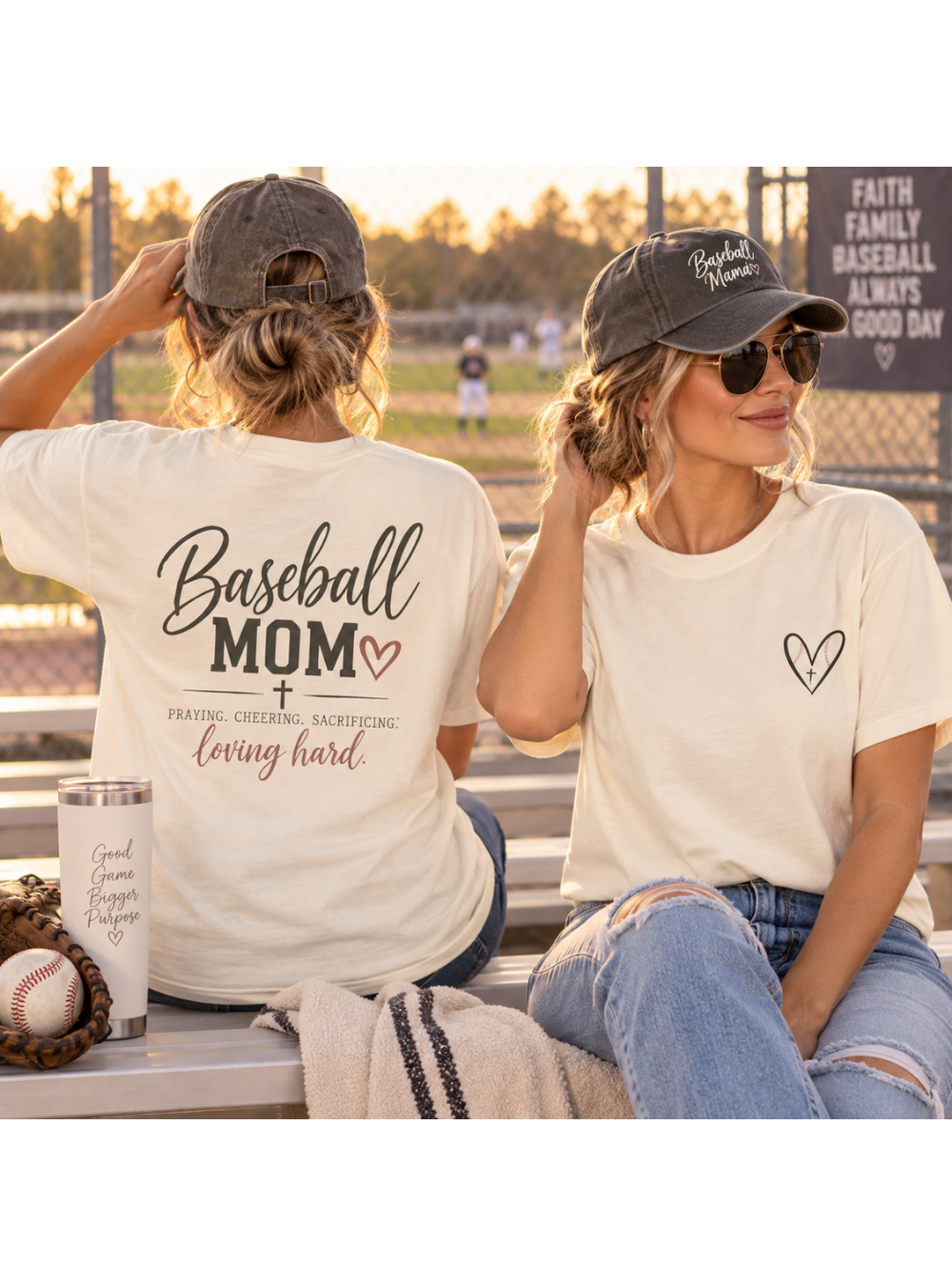 Baseball Mom Praying Cheering Loving Hard T-Shirt | Christian Baseball Mom Tee