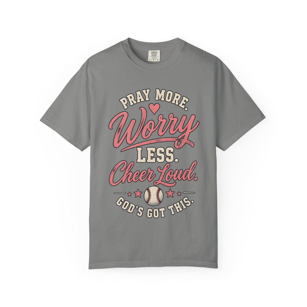 Pray More Worry Less Cheer Loud T-Shirt | Christian Baseball Mom Shirt | Faith Baseball Tee | Game Day Mom Shirt