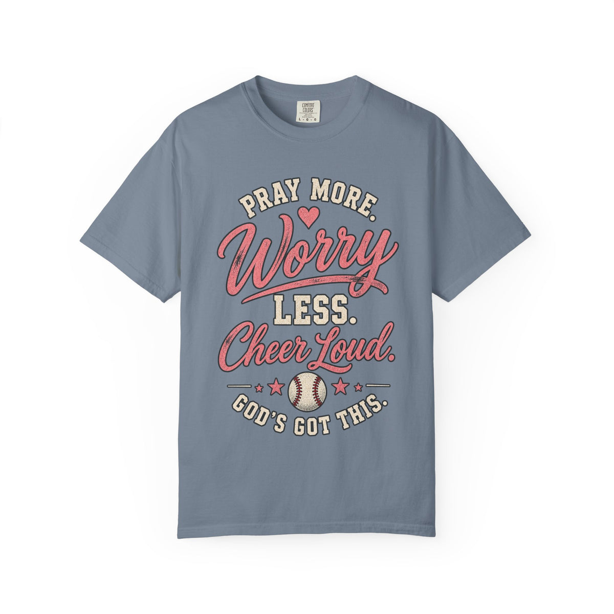 Pray More Worry Less Cheer Loud T-Shirt | Christian Baseball Mom Shirt | Faith Baseball Tee | Game Day Mom Shirt