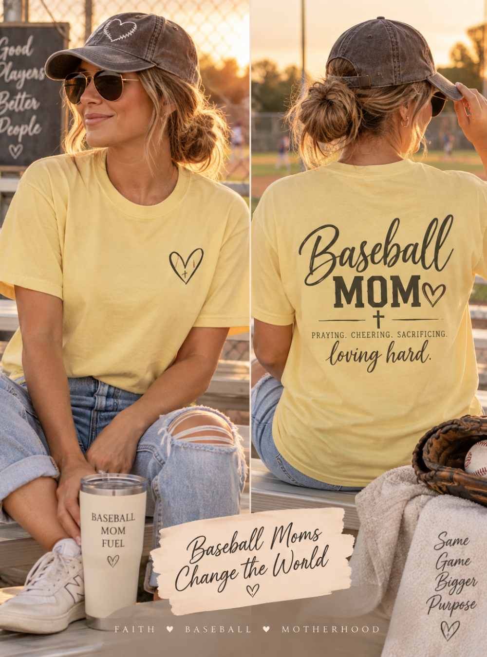 Baseball Mom Praying Cheering Loving Hard T-Shirt | Christian Baseball Mom Tee